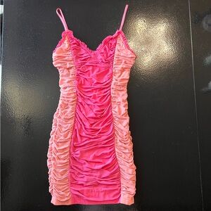 ❌ SOLD Hot Pink & Light Pink Ruched Ruffle Bodycon Mini Dress